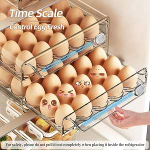 Contenedor de Huevos de Plástico Rectangular de 60 Compartimentos para Refrigerador, Organizador Apilable Transparente de 2 Niveles con 3 Tamaños - Product Image 2