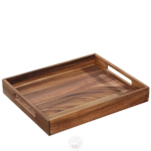 Plateau de service en bois d'acacia de qualité supérieure <span class=keywords><strong>avec</strong></span> poignées - Grand plateau rectangulaire en bois pour table basse, petit-déjeuner au lit - Product Image 1