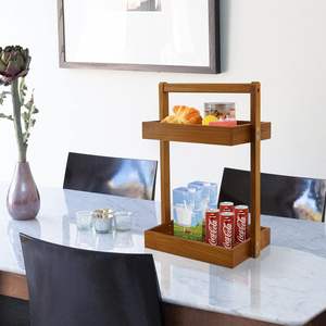 Étagère de douche double moderne en teck, support de douche, organisateur de douche pour coin de salle de bain, étagères autoportantes en bois, rangement - Product Image 3