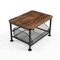 Étagère de rangement robuste pour comptoir avec panier en fil métallique, organisateur de bar à café en bois rustique à 2 niveaux, vente en gros OEM