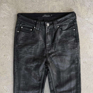 Vaqueros vintage encerados personalizados al por mayor para hombre, estilo streetwear, vaqueros de mezclilla ajustados, vaqueros negros acampanados para hombre - Product Image 4