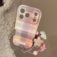 Bracelet en tissu XP1296 compatible avec l'étui iPhone 17 Pro Max Apple 16, motif quadrillé coloré, 15, électroplaqué, anti-chute
