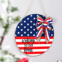 4 juillet bienvenue porte signe fête de l'indépendance patriotique bois suspendu signe couronne drapeau rond porte cintre pour décorations de fête