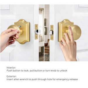 Satin Brass <strong>Door</strong> <strong>Knobs</strong> Interior with Lock, Zinc Alloy Vintage <strong>Gold</strong> Privacy Passage Round <strong>Door</strong> <strong>Knobs</strong> Handles for Bedroom Bathroom - Product Image 3