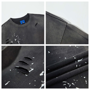 TKAN433 T-shirts personnalisés délavés à l'acide par le fabricant, T-shirts vintage vieillis personnalisés, T-shirt en coton épais de haute qualité - Product Image 2