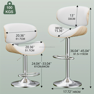Taburetes de Bar de altura de mostrador de <span class=keywords><strong>madera</strong></span> tapizados, Taburetes de Bar de cocina giratorios, sillas altas de respaldo <span class=keywords><strong>alto</strong></span> simples blancas al por mayor - Product Image 4