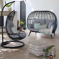 Fauteuil suspendu rond en osier style nordique, lit nid d'oiseau, pour patio, jardin, hôtel, chaise en rotin PE, mobilier d'extérieur, ensemble de canapés portables