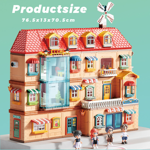 Feelo 1804 DIY Doll House Building Block 690Pcs Big Classic Block Bricks Villa Para Kid Educacional Puzzle Toy
