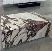 Table Basse Unique en Marbre Naturel Calacatta Viola pour Salon, Table Basse Socle Bloc de Marbre