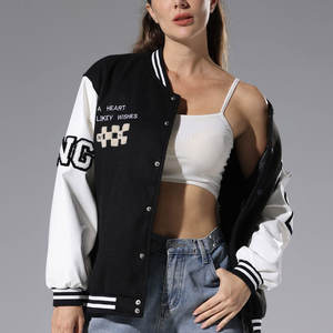 Chaqueta Varsity de Manga Larga con Estampado Transpirable, Estilo Nuevo, para Mujer, Corte Ajustado, con Parches Bordados, Diseño Personalizado, Ropa Urbana para Exteriores - Product Image 4