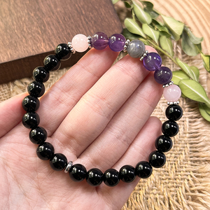Relief Stress Natürlicher Labradorit <span class=keywords><strong>Amethyst</strong></span> Rosenquarz Kristall Heilung Empathie Schutz Armband Liebe Freundschaft Geschenk