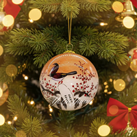 Boule de Noël en verre peinte à la main de haute qualité, motif paysage chinois fleurs et oiseaux, personnalisée en usine, pour cadeaux commémoratifs et ventes.