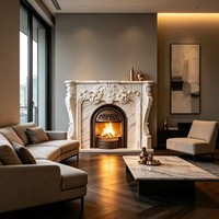 Cheminées, manteau de cheminée en marbre, cadre de cheminée sculpté en pierre naturelle pour la décoration intérieure de villa, compatible avec les inserts de cheminée électriques