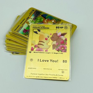 Cartes en métal plaqué or Pikachu pour la Saint-Valentin, thème amour, ensemble de collection, cartes japonaises Poke Moned - Product Image 3