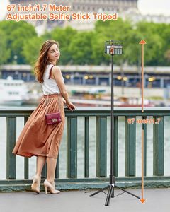<span class=keywords><strong>Selfie</strong></span> Stick 67 Inch/1.7 Meter Ảnh Tự Sướng Stick Tripod Quà Tặng Cho Phụ Nữ Menportable Điện Thoại Di Động Tripod Đứng Không Dây Từ Xa Màn Trập - Product Image 2