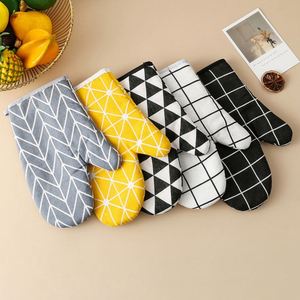 Kitchen Cotton Oven Mitts Heat Resistant Anti-Scald Dishwasher Safe Geometric Grid Pattern for Baking Cooking <b>Microwave</b> LVYA - Product Image 3