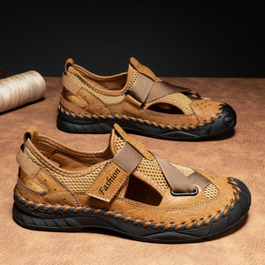 Sandalias Duraderas de Punta Cerrada para Uso Diario, Sandalias Casuales de Malla y Cuero con Cierre de Velcro, Diseñadas para Salidas Relajadas de Verano - Product Image 1