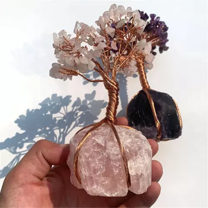 Arbre de Vie en Cristal Naturel, Arbre à Argent en Pierre Sculptée Enroulé de Fil, Ornement en Pierre pour la Décoration de la Maison et du Bureau - Product Image 2
