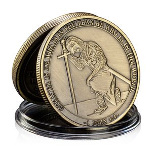 I Can Do All Things Antique Bronze Plated Challenge Coins Featuring A Kneeling Knight Templar and Philippians 4:15 Honor Coin