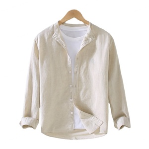 Camisa Casual de Lino/Algodón Transpirable para Hombre, Cuello Cuadrado, Manga Larga, Corte Holgado, Estilo Moderno para Primavera - Product Image 1