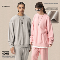 Sweat-shirts unisexes 400G personnalisés avec logo brodé, en molleton bouclette, couleur unie, col rond, coupe oversize, épaules tombantes, décontractés