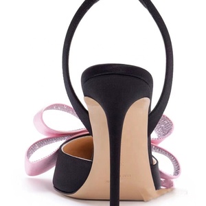 Diamonds Bow Women Slingbacks High Heels Dress Shoes Office Lady Sexy Pointed Toe on Sandals Custom Logo - Product Image 4
