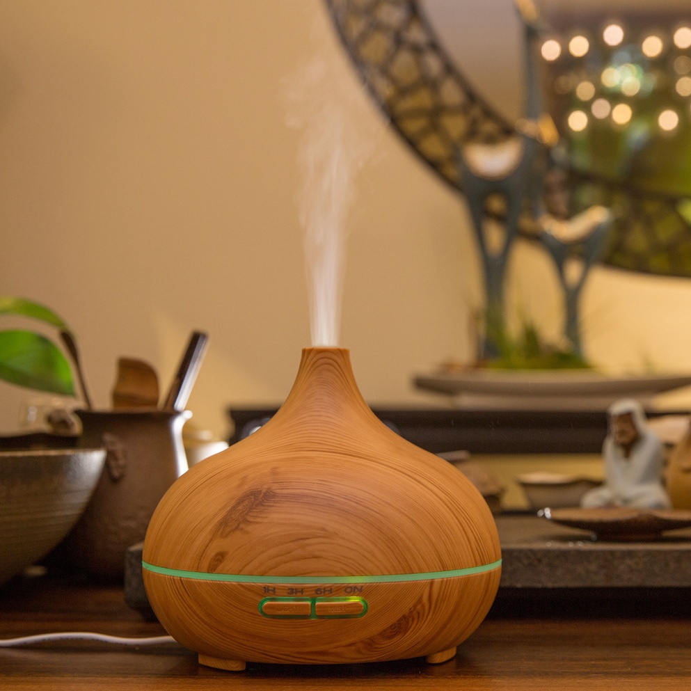 500ml Wood Grain Portable Air Humidifier Ultrasonic Smart Led Room Home Remote Control Fragrance Aroma Diffuser Essential Oil