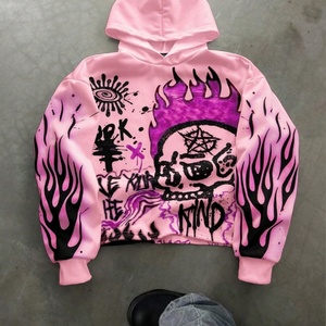 Sudadera con Capucha GRAVVI Personalizada con Diseño de Calavera y Llamas, Estilo Punk Urbano, Cierre de Cremallera, Talla Grande para Hombre - Product Image 3