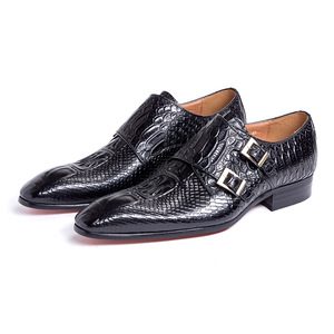 Men's new style business casual leather shoes with crocodile pattern embossing, trendy pointed <b>toe</b>, fashionable Monk's shoes - Product Image 5