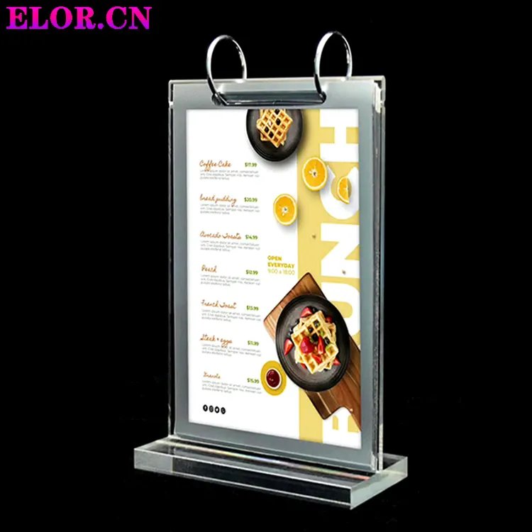 Elor Aangepaste Transparante Acryl Pageable A6 A5 A4 Restaurant Menu Houder Reclame Tafel Card Product Presentatie Stand