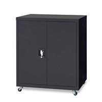 Armoire de rangement mobile moderne noire à deux portes en acier pour bureau commercial, domicile, école, atelier, avec quatre roues