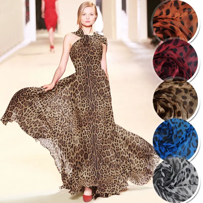 Tecido chiffon para vestido de vestido de vestido de seda estampado de leopardo de poliéster voile chiffon georgete