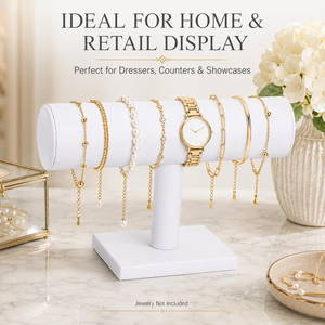 Expositor de Joyería de Metal Personalizado con Base Metálica, Soporte en Forma de T de Cuero PU Blanco para Pulseras - Product Image 5