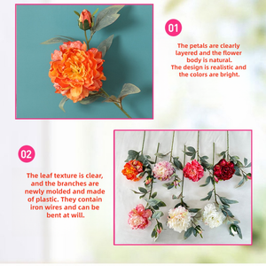 Peonie Artificiali Realistiche al Tatto, Fiori di Peonia in Seta per Decorazioni Matrimoniali, Interni, Soggiorno ed Esterni - Product Image 4
