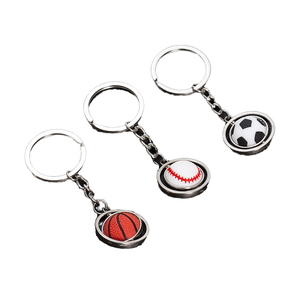 Rotating Sports Ball Keychains Metal Key Rings with Mini Basketball, Soccer, Golf, Rugby, Baseball Designs - Product Image 1