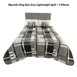 Couette légère à carreaux gris taille King Marcello avec 3 oreillers pour usage domestique - Product Image 1
