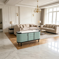 Buffet en bois de luxe incurvé et cannelé, vert menthe, sur mesure, avec tiroirs, pour mobilier de villa, salon et salle à manger