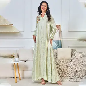 2555 Kuwii Wholesale Dubai Middle East 2024 New Muslim Brozing Beaded Arabian Evening Dresses Moroccan Abayas Women Jalabiya