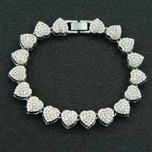 New Hiphop Style Rhinestone Heart Shaped Bracelet Light Luxury Trendy Men's and Women's Styles Alloy Bracelet Wholesale Jewelry - Product Image 3