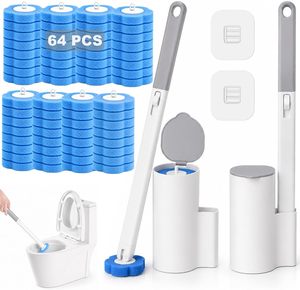 Ensemble de brosses de nettoyage de toilettes jetables en plastique, portables, hygiéniques, remplaçables, transparentes, sans angle mort, à fixer au mur - Product Image 1