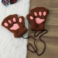 Gants demi-doigt, accessoire vestimentaire chaud en peluche, forme d'ours et de chat, mitaines, hiver
