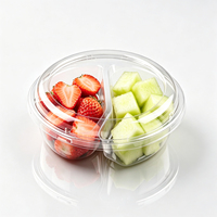 Conteneur à fruits transparent en PET écologique à 2 compartiments avec couvercle en dôme, couvercles séparés, bol jetable pour fruits frais coupés, nouilles, sushis et aliments