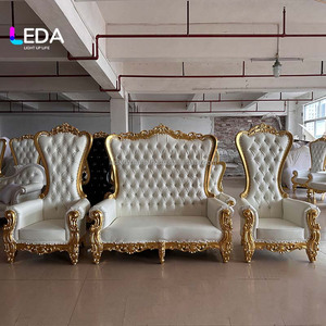 LEDA Luxury Wedding Gold Edge White Royal Chair Queen King Throne Sofa Chair Convient pour l'hôtel de mariage - Product Image 3