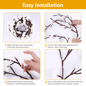 Nouvelles lumières LED blanches en forme de fleurs de pêche, de cerisiers et de vignes de saule pour la décoration murale de Noël avec des branches d'arbre - Product Image 5
