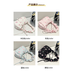 Sac à bandoulière en mousseline de soie à motif floral frais pour femme, sac à main décontracté avec détail nœud bleu clair - Product Image 5