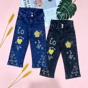<span class=keywords><strong>Jeans</strong></span> a Gamba Larga per Bambine 2-5 Anni ZT005, Vita Elastica con Doppio Bottone e Strass, Prezzo all'Ingrosso 5,85 Dollari - Product Image 4