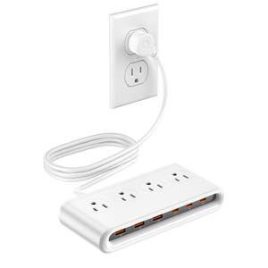 Power Strip With 4 AC Outlets And 6 USB <b>Ports</b> <b>White</b> ABS Extension Socket Standard Grounding - Product Image 1