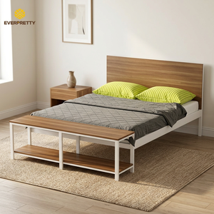 <span class=keywords><strong>Lit</strong></span> double multifonctionnel et minimaliste en bois avec tête de <span class=keywords><strong>lit</strong></span> pour dortoir d'école, appartement ou chambre d'employé, taille Queen - Product Image 2