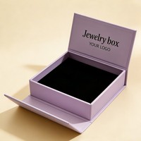 Boîte d'emballage de bijoux haut de gamme violette de qualité supérieure, faible MOQ, pour colliers, bagues, boîte en papier avec logo personnalisé en EVA, boîte en papier pour boucles d'oreilles
