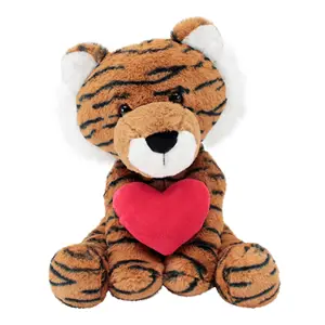 Jouet en peluche de tigre doux de saint-valentin avec coeur rouge, Animal en peluche de tigre blanc à la mode